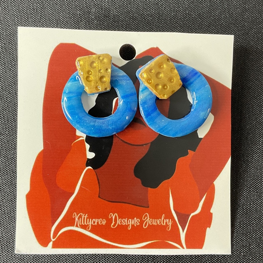 Blue and Gold Circle Artisan Earrings